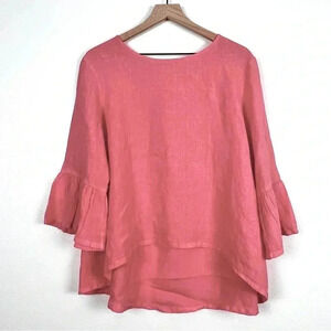 Bryn Walker 3/4 Sleeve Coral Linen Top